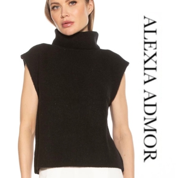 Alexia Admor Sweaters - Alexia Admor black ribbed knit turtleneck vest, XL, PG1490